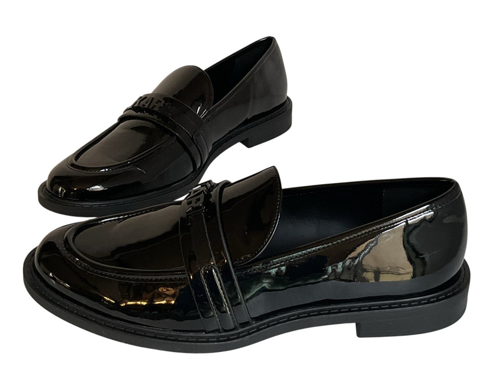 Karl Lagerfeld Black Patent Loafers Women’s Size 9 Classic Slip On Shoes